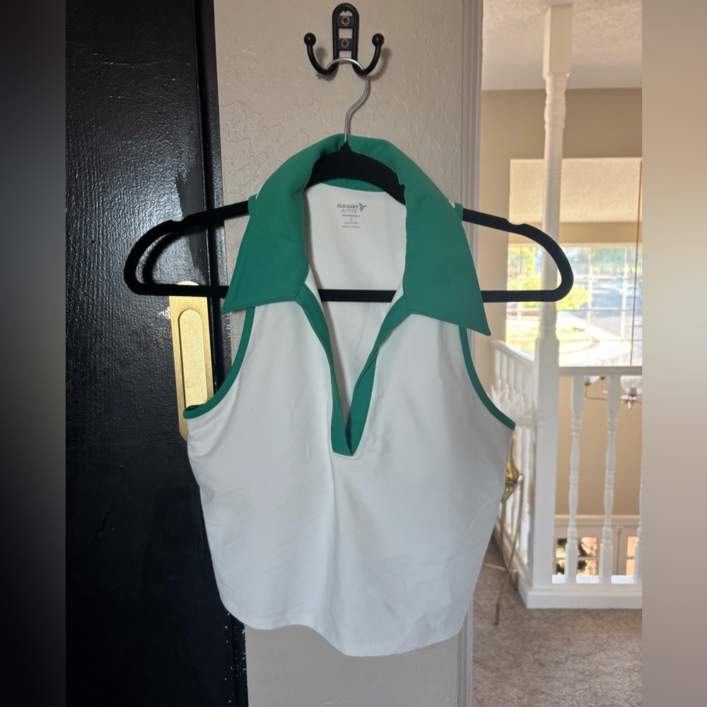 (Old Navy) Green and White Collared Tank Top